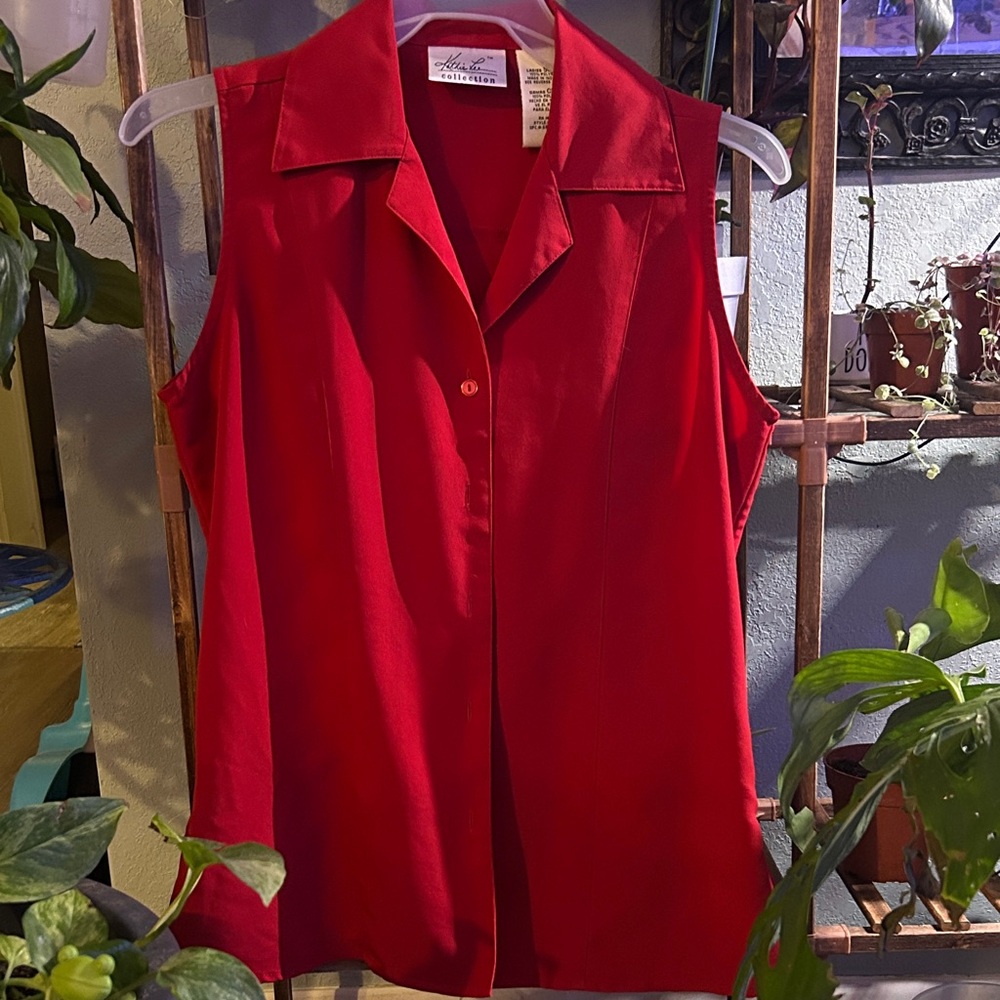 Kathie Lee Collection Sleeveless Button-Front Blouse in Red
